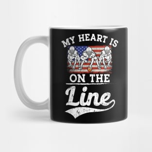 My Heart Is On The Line usa flag Offensive Lineman Retro football Mug